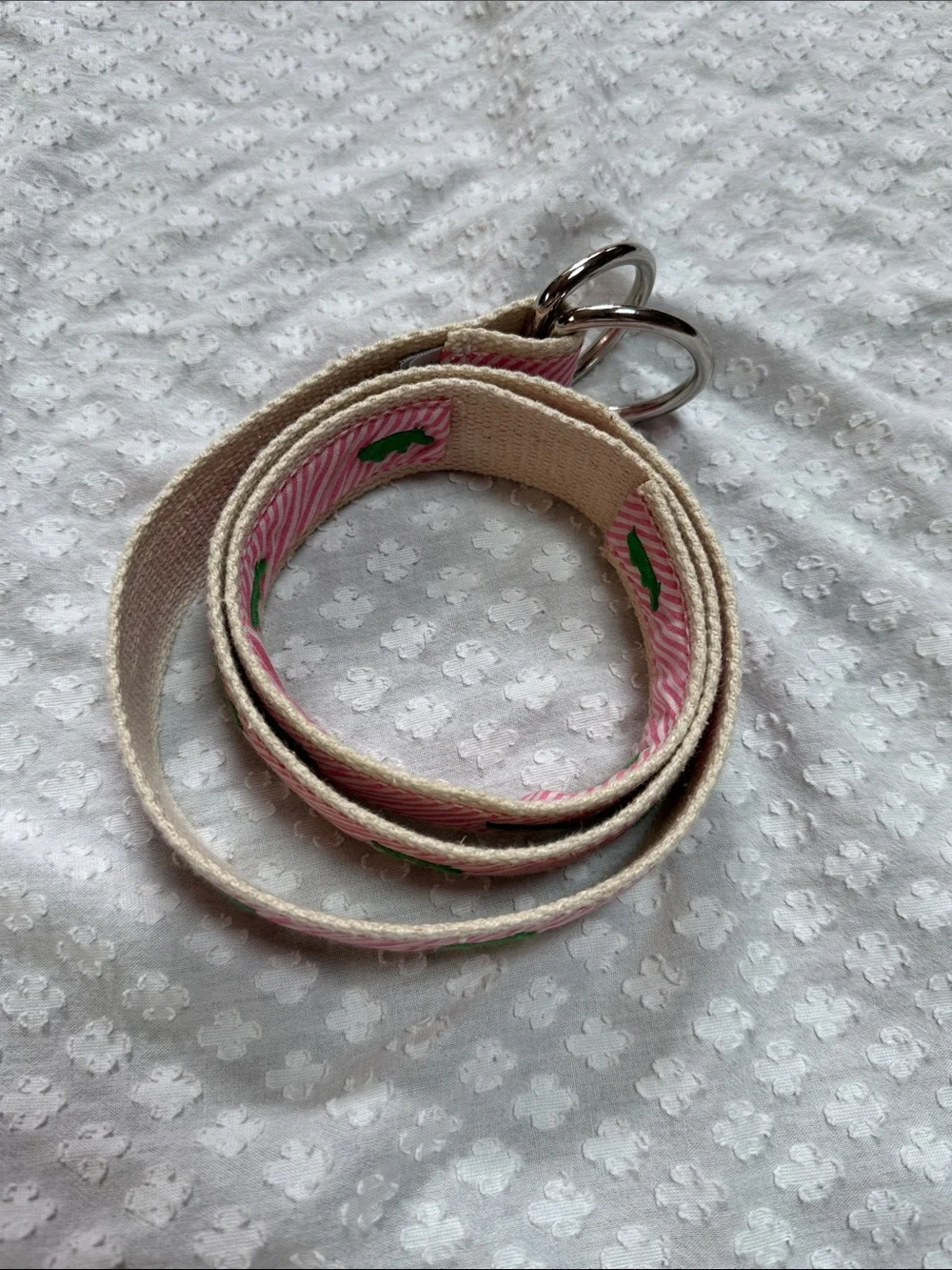 J. Crew Pink Stripe Green Hippo Cotton Canvas Belt S/M